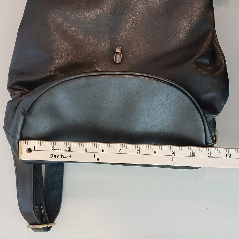 Joy Susan Backpack Women Black Faux Leather Flap Closure Minimalist Casual